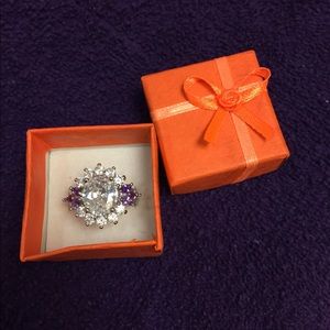 Cocktail statement ring CZ in 925 silver Sz 8